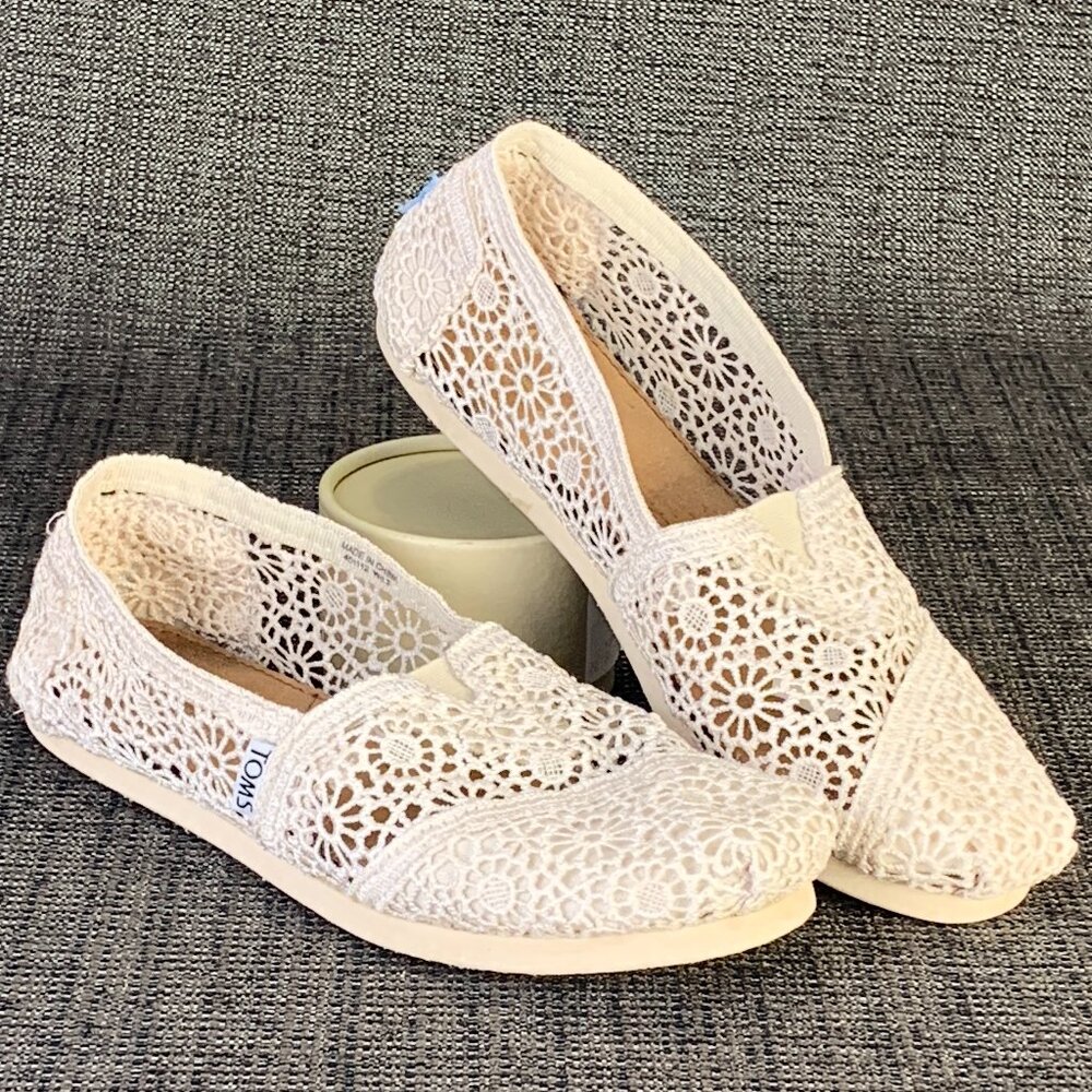 Toms Lace Slip On Shoes Women 6.5 - white alpargata crochet canvas comfort Shoes